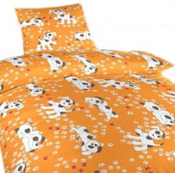 Obliečky krep do postieľky Psíci oranžoví-obliečky krep do postieľky Psíci oranžoví 90x130, 45x60 cm