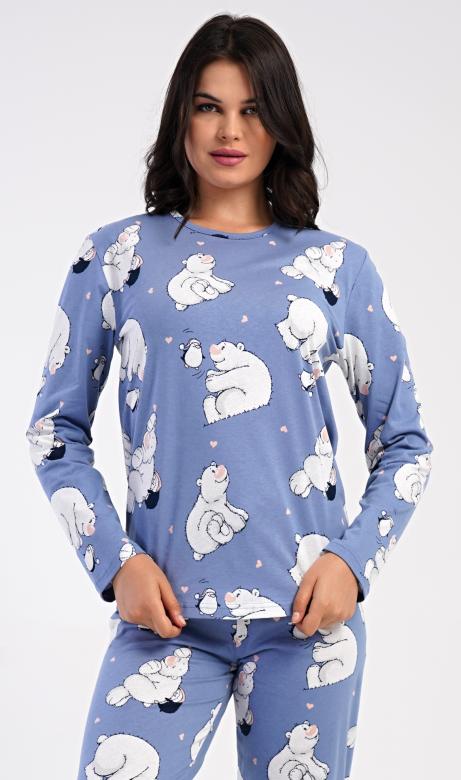 Dámske dlhé pyžamo Vienetta Secret Tučňák a méďa