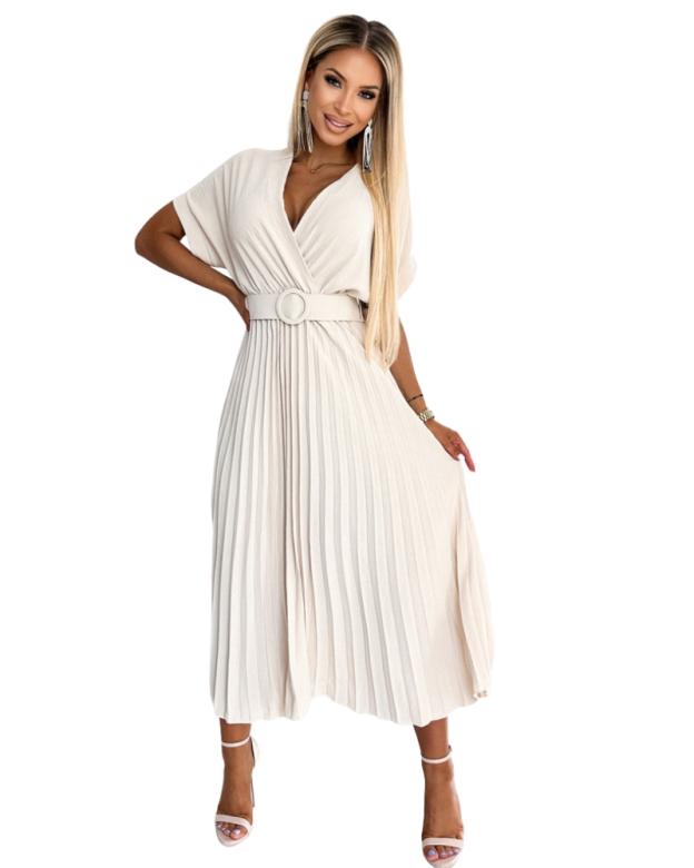 Dámske elegantné béžové šaty NUMOCO 471-1
