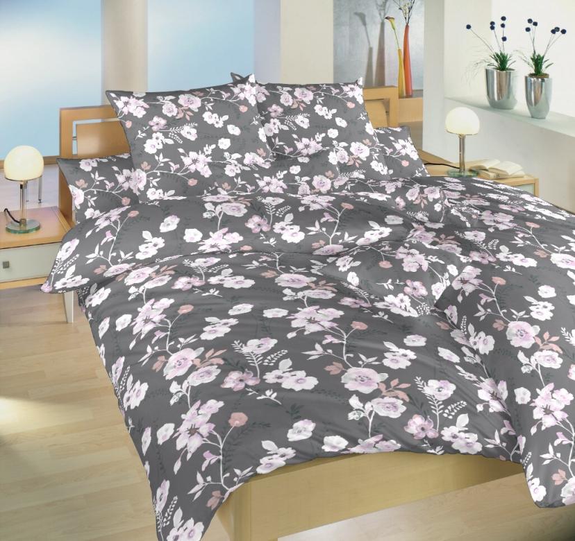 Ľanové plátno vrátane krepu Kvety na sivej 200x220, 2x70x90 cm