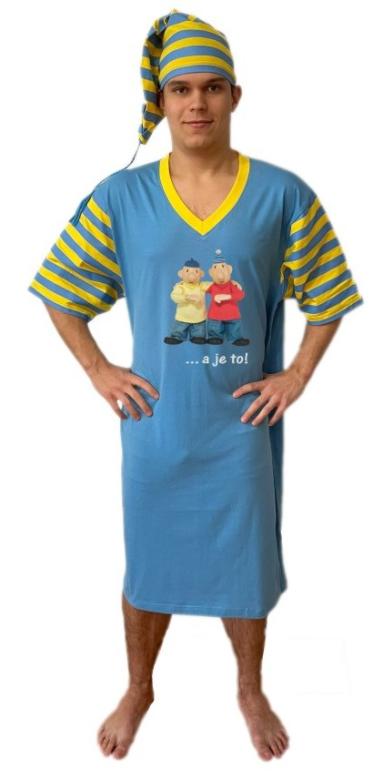 Pánska nočná košeľa Pat a Mat s čiapkou GESTO modrá